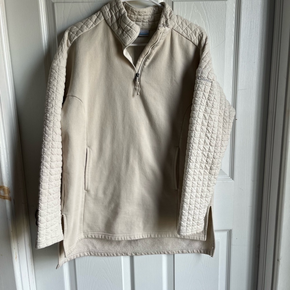 Women's Cream Quilted Sleeve Half-Zip Sweater